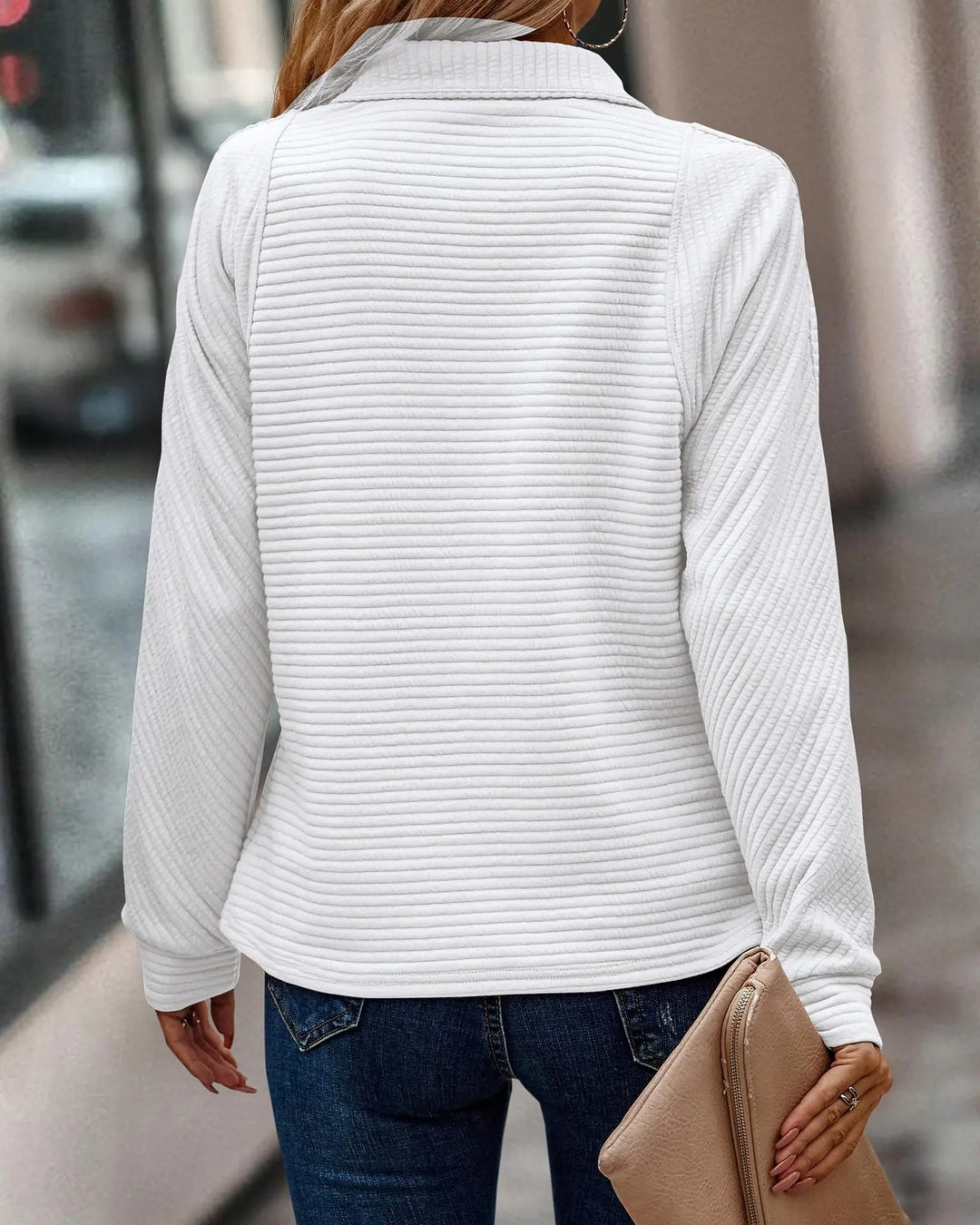 Soft Relaxed Womens Pullover - Ribbed Zip, Polyester, Casual - Tophatter Daily Deals