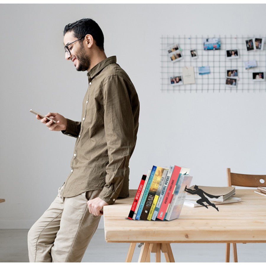 Superhero Bookend Figurines Metal Bookshelf Decor Desktop Ornament Office Desktop Accessories Bookshelf Home Decoration - Tophatter Daily Deals