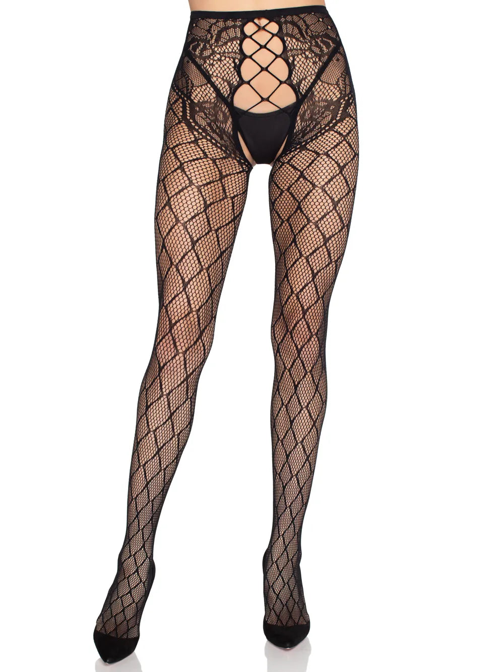 Faux Layer Net Tights with Crotchless Floral Panty (Black) – Lingerie > Clothes > Hosiery > Pantyhose & Tights - Tophatter Daily Deals