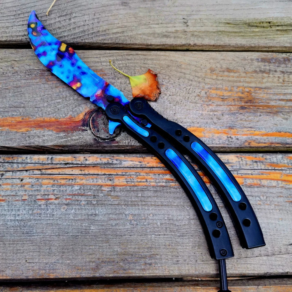 Global Offensive Game Balisong Karambit Blunt Blade Trainer Replica Case Hardened blue Knife - Tophatter Daily Deals