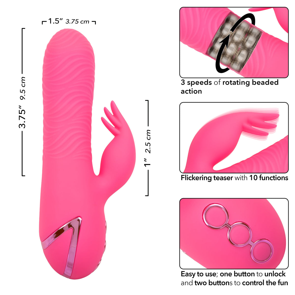 California Dreaming Sacramento Sweetie Pink Dual Stimulator with Rotating Beads and 10 Vibration Modes > Vibrators > Ladies > Rabbit - Tophatter Daily Deals