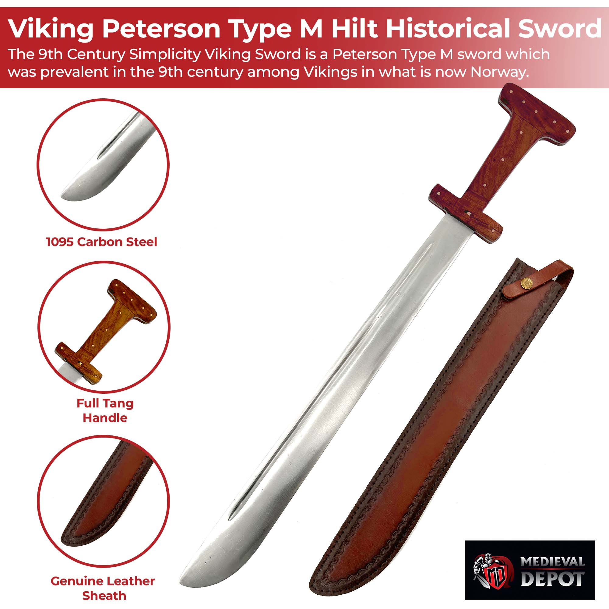 9th Century Simplicity Viking Peterson Type M Hilt Historical Replica Sword Swords - Tophatter Daily Deals