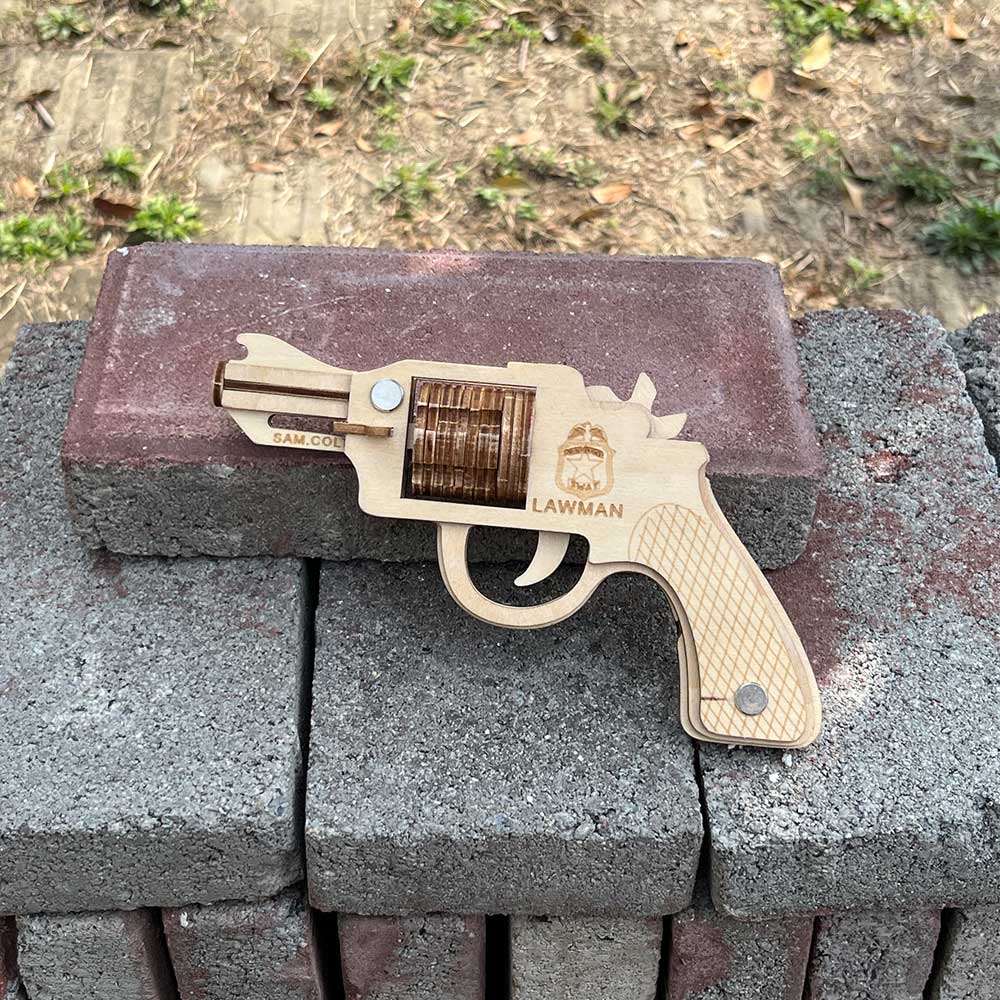 Assembled Colt Law Enforcement Officer Wooden Rubber Band Gun Model Kit - Tophatter Daily Deals