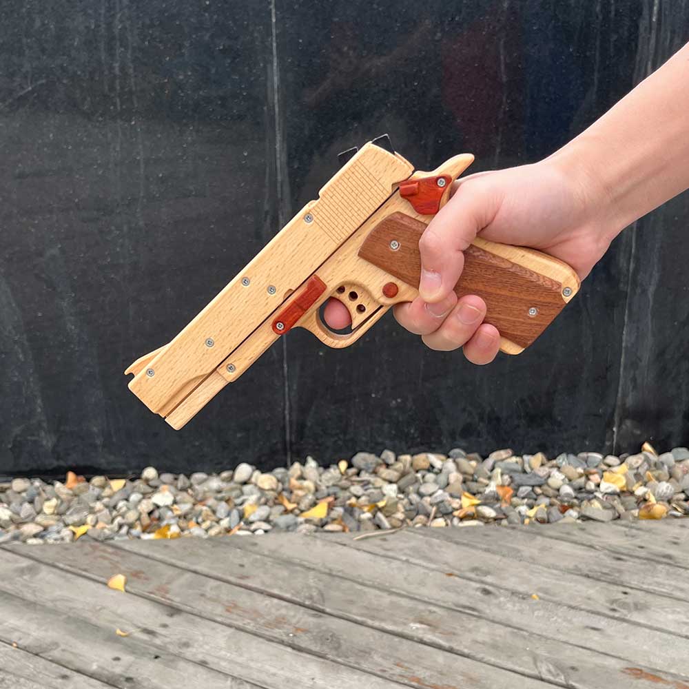 Assembled M1911 Wooden Replica Rubber Band Gun - Tophatter Daily Deals