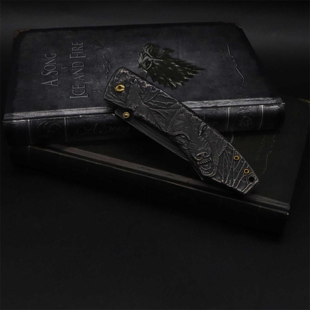 Wolf Head Relief Folding Knife - Tophatter Daily Deals