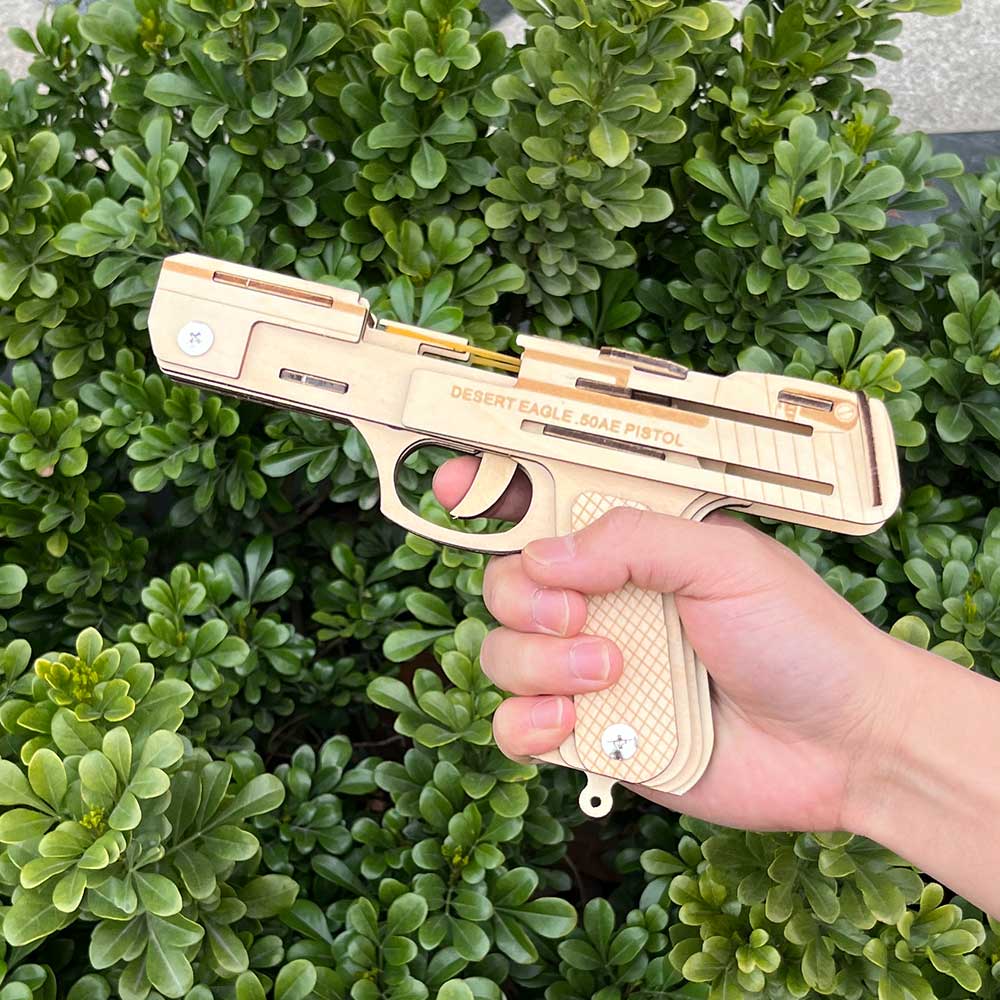 Assembled Wooden Rubber Band Gun Pistol Model Kit With Wooden bullets - Tophatter Daily Deals