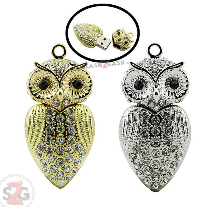 Cute Crystal Owl Necklace USB Flash Drive 2.0 Pendant 16 GB gold/silver USB Flash Drive - Tophatter Daily Deals