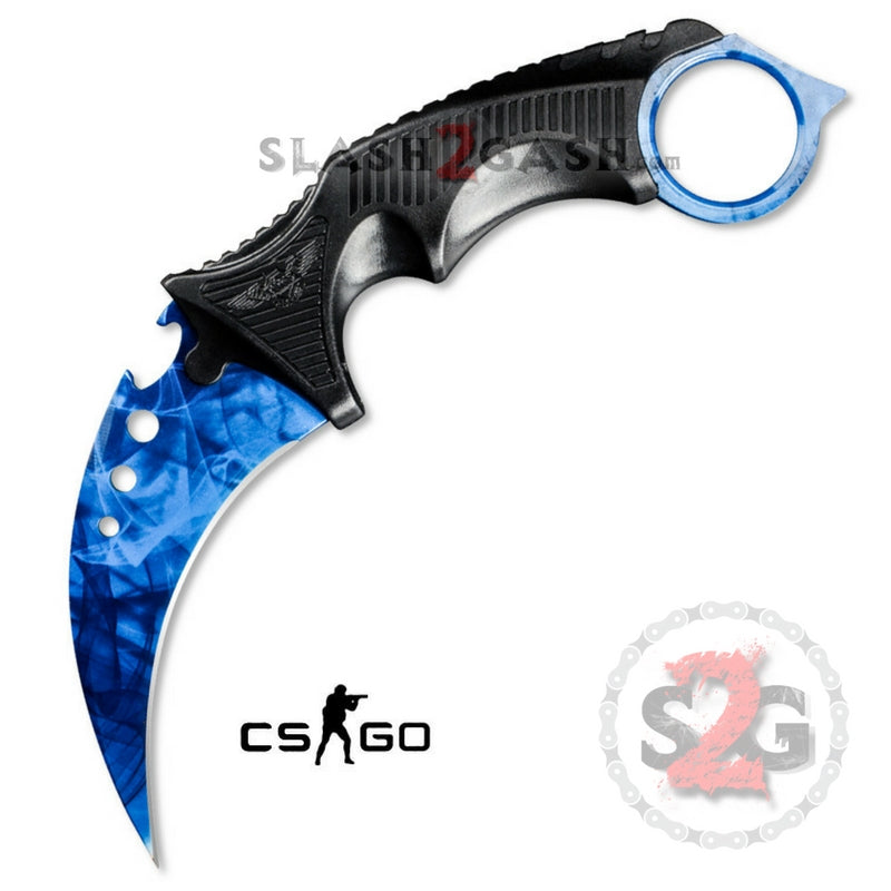 CSGO ELITE Counter Strike Full Tang KARAMBIT Tactical Claw Neck Knife Blue Sapphire Knife-Fixed - Tophatter Daily Deals
