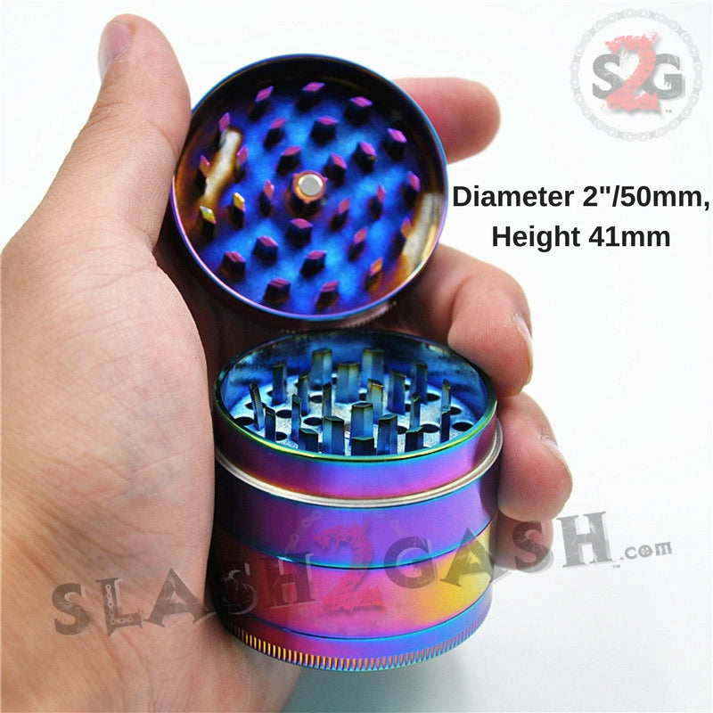 Rainbow Stainless Steel Magnetic Spice Herb Grinder 4 piece - 3 Sizes 2inch 50mm Smoking Accessories - Tophatter Daily Deals