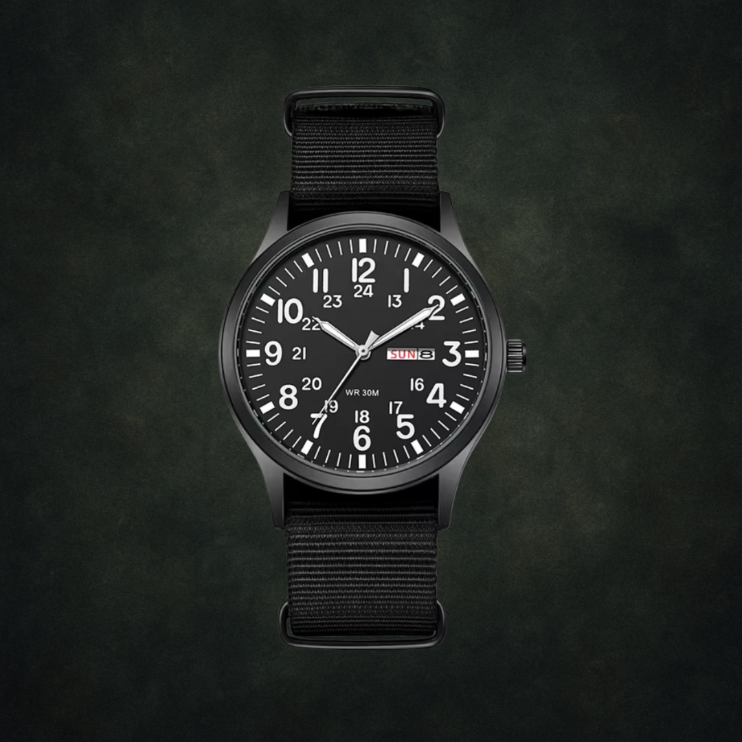 Durable Men’s Military-Style Watch – Waterproof, Scratch-Resistant, 42mm Dial – Green Black Black Men's wristwatches - Tophatter Daily Deals