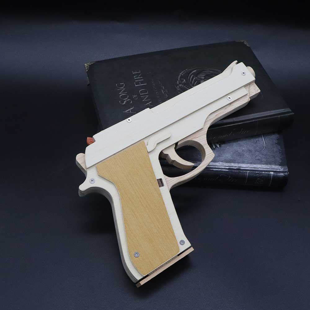 Solid Wooden Rubber Band M92F Pistol With Functional Clip - Tophatter Daily Deals