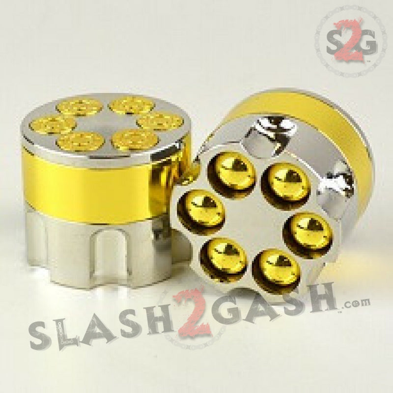 Revolver Bullet Herb Grinder Tobacco Mill - Gold Large 2 Inch 3 piece Silver Gold - Large 2