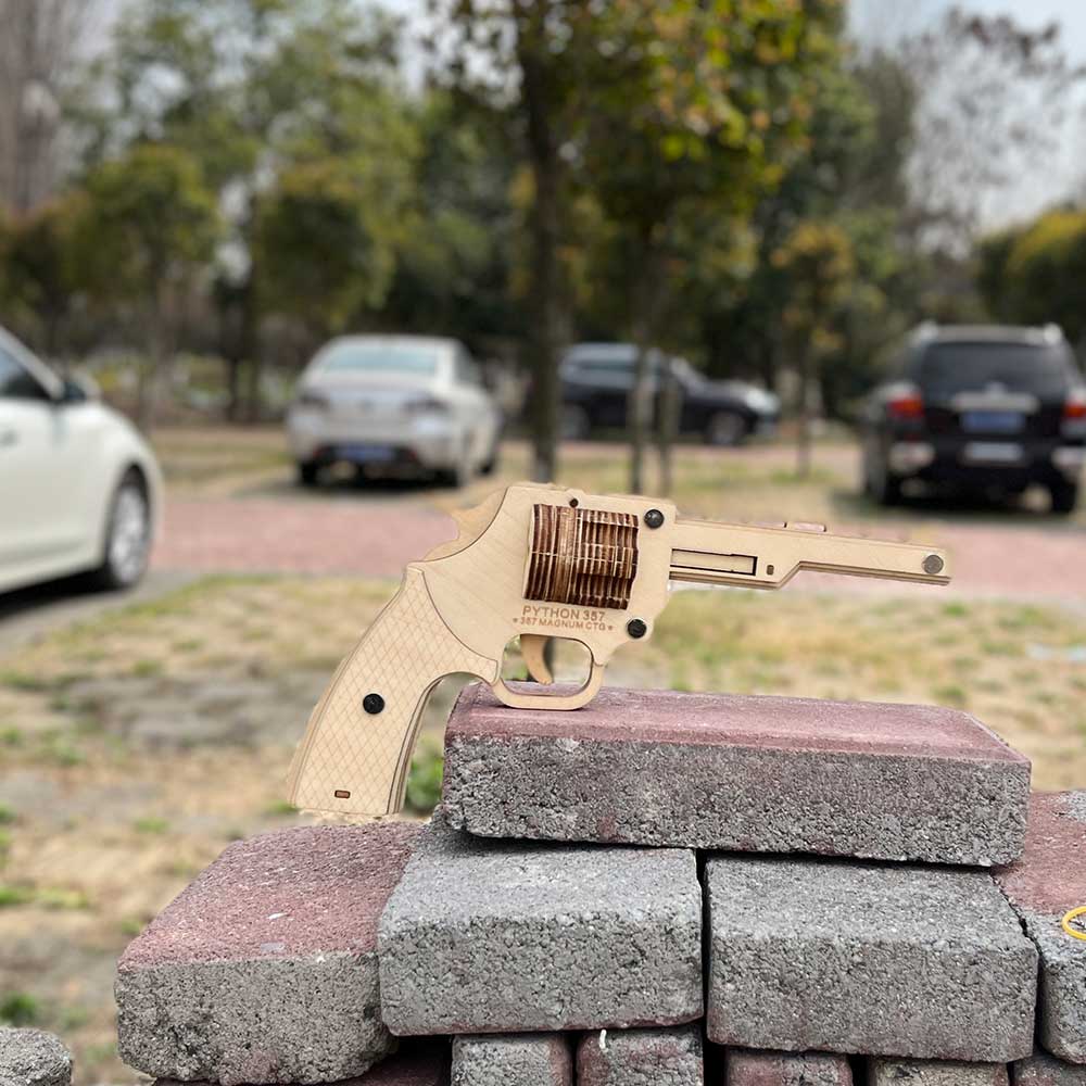 Assembled Revolver Wooden Rubber Band Gun Model Kit - Tophatter Daily Deals