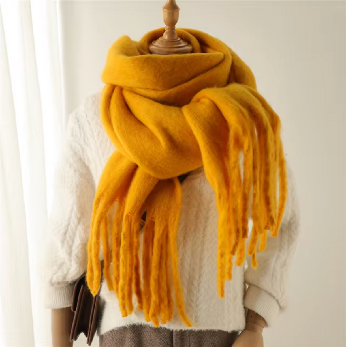 Warm Cozy Womens Winter Scarf - Blanket Fringe Plush Mustard yellow One Size - Tophatter Daily Deals