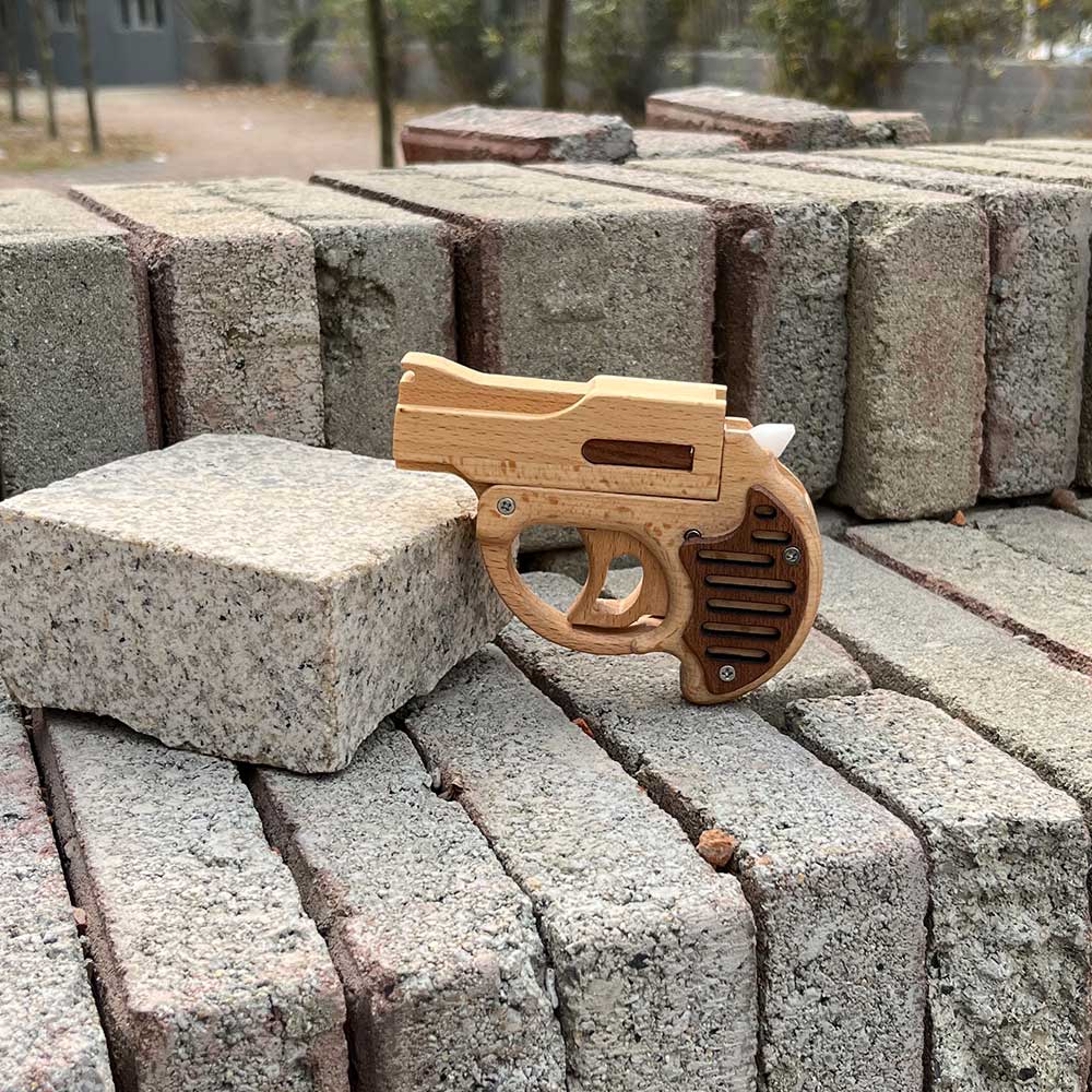 Mini Revolver Assembled Solid Wood Rubber Band Gun - Tophatter Daily Deals