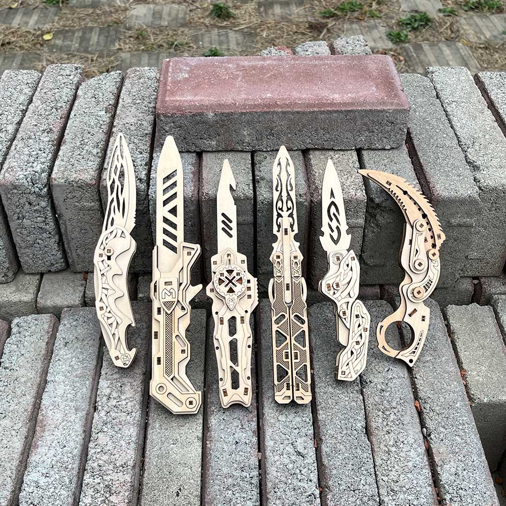 6 Cool Wooden Knife Model Kit 3D Blade Puzzle Toy - Tophatter Daily Deals