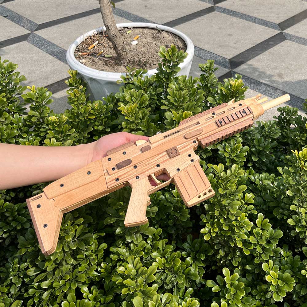 Wooden Scar Assault Rifle Replica Rubber Band Gun Model Kit - Tophatter Daily Deals