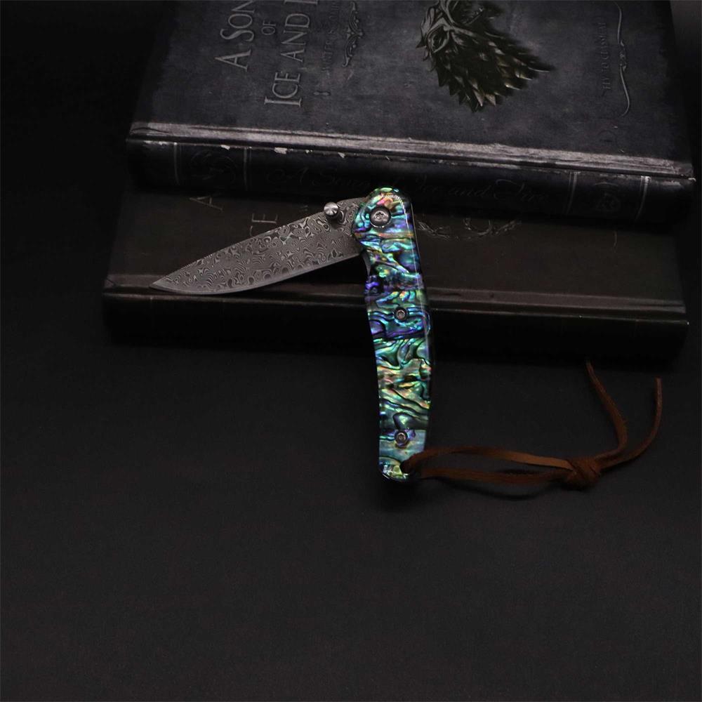 Damascus Knife Handmade Colored Folding Knife - Tophatter Daily Deals