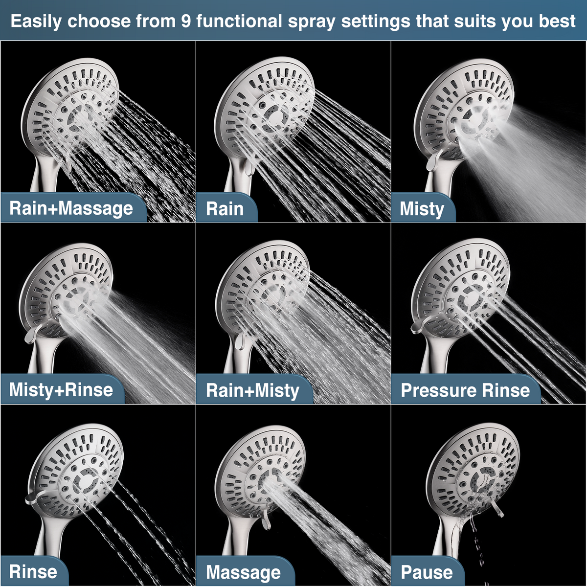 9-Spray Handheld Shower Head Set with Hose and Shower Arm Mount Home Improvement - Tophatter Daily Deals