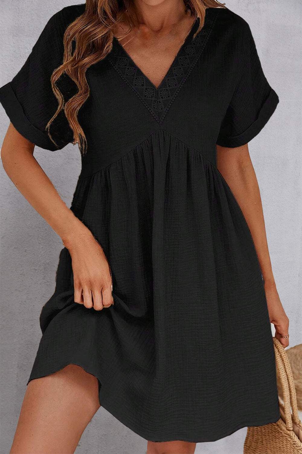 V-Neck Short Sleeve Dress Black Casual Dresses - Tophatter Daily Deals