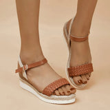Summer Thick-soled Braided Design Sandals New Fashion Casual Linen Buckle Wedges Shoes For Women Humidifier - Tophatter Daily Deals