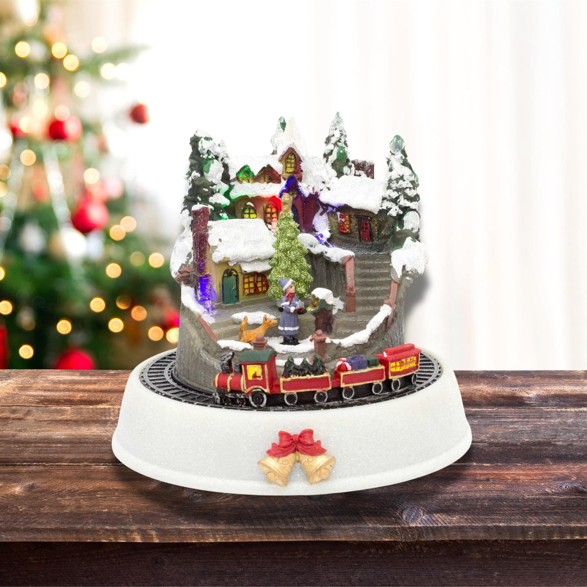 Light Up LED Animated Christmas Village Ornament | Christmas Scene With Moving Train Xmas Model Village | Design Varies One Supplied Ornament - Tophatter Daily Deals