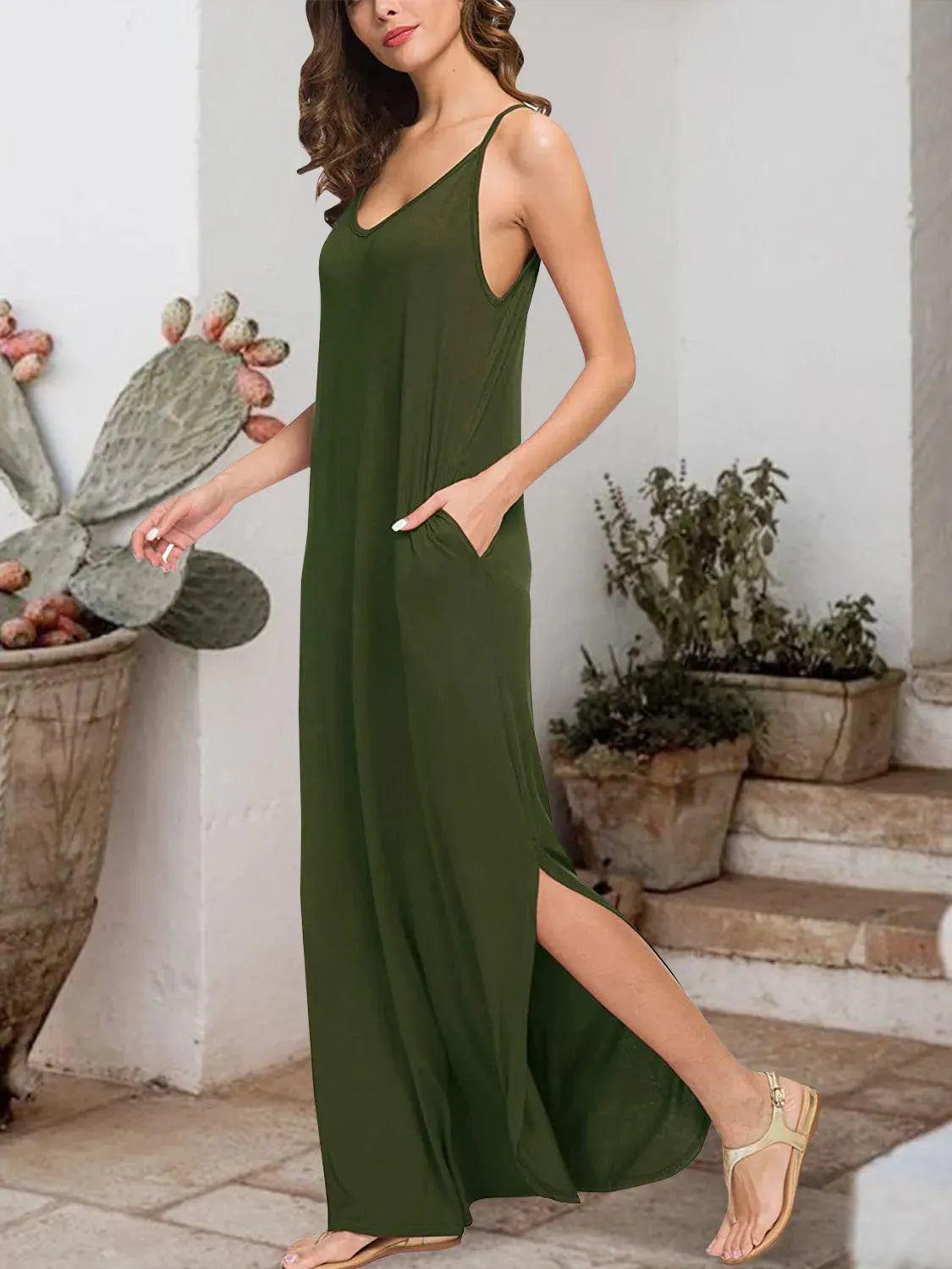 Slit Scoop Neck Sleeveless Dress Casual Dresses - Tophatter Daily Deals