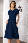 Belted Tee Dress With Pockets Dark Navy Casual Dresses - Tophatter Daily Deals