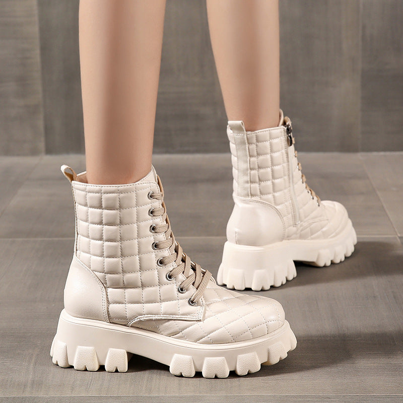 Autumn And Winter Lace Up Plus Size Handsome Thick Soled Motorcycle Boots 0 - Tophatter Daily Deals