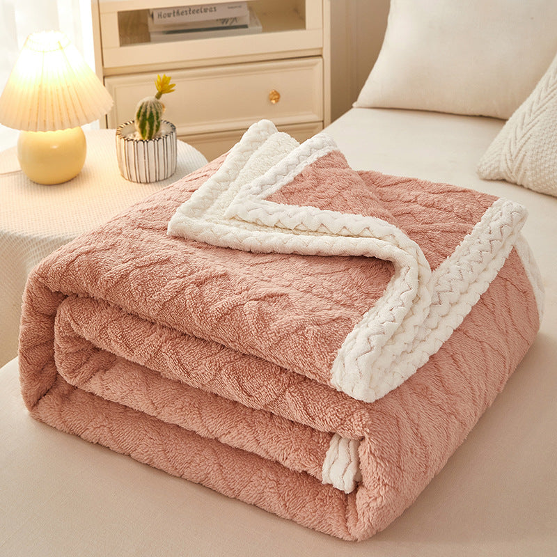 Blanket Double Thickened Warm Coral Fleece Sofa Blanket Meat powder 0 - Tophatter Daily Deals