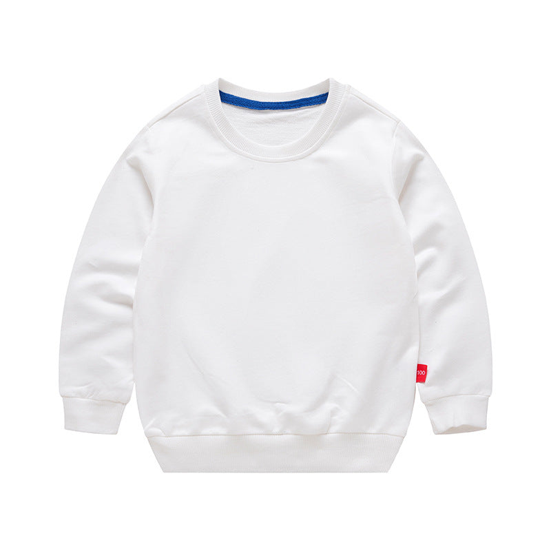 Boys Korean Round Neck Solid Color Loose Long Sleeve Pullover White 7 - Tophatter Daily Deals