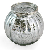 Antique Silver Mercury Effect 13cm x 11.5cm Ribbed Candle Pot Tealight Holder Candle Holder - Tophatter Daily Deals