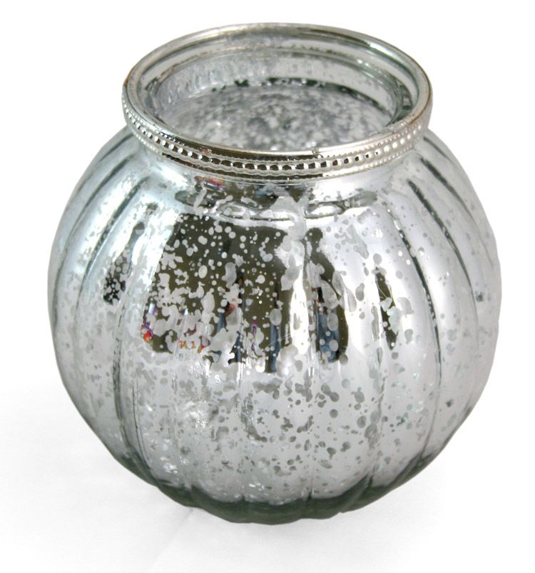 Antique Silver Mercury Effect 13cm x 11.5cm Ribbed Candle Pot Tealight Holder Candle Holder - Tophatter Daily Deals