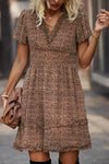 Printed Flutter Sleeve V-Neck Dress Camel Casual Dresses - Tophatter Daily Deals