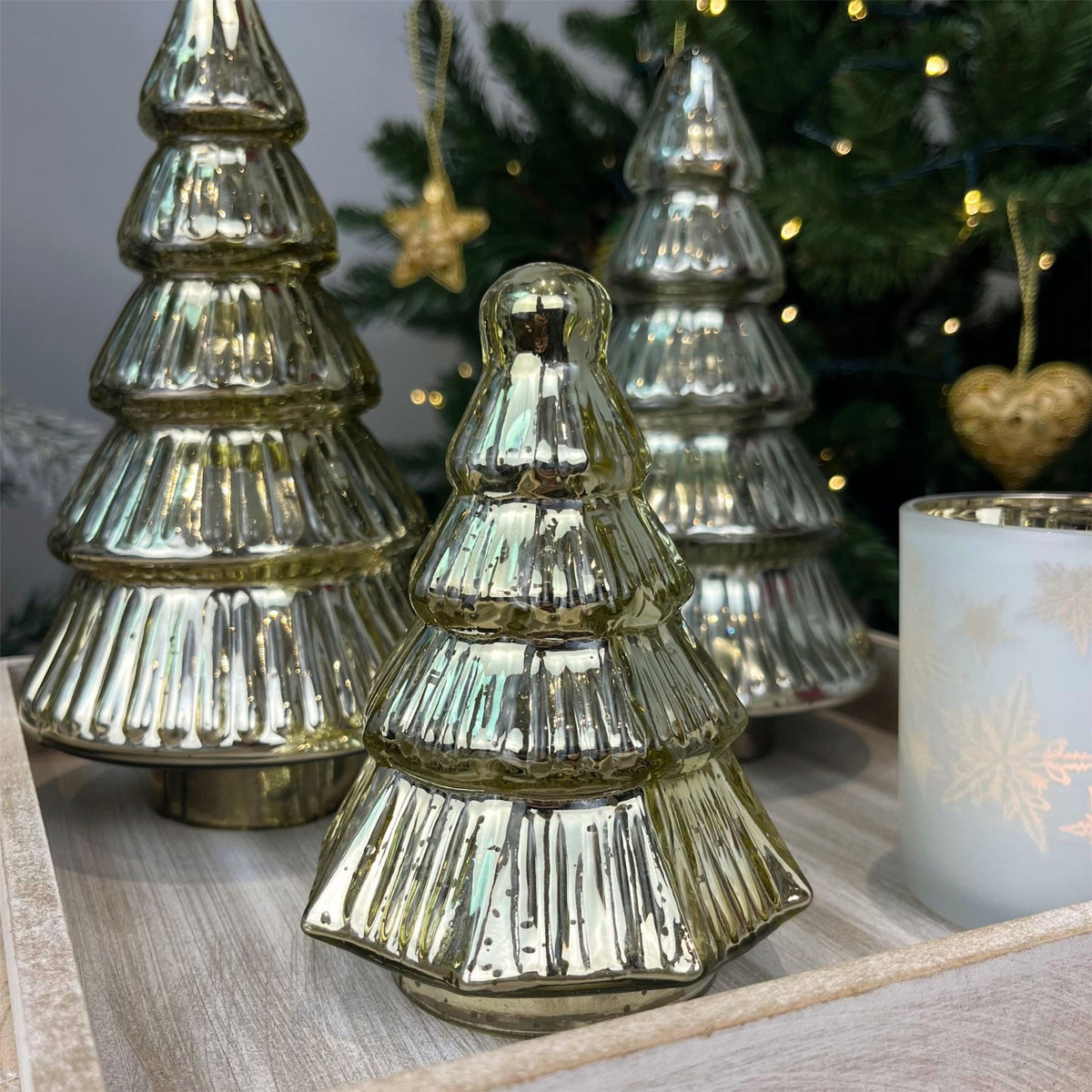 Gold Glass Christmas Tree | Freestanding Mottled Gold Tree Ornament - 13cm Ornament - Tophatter Daily Deals
