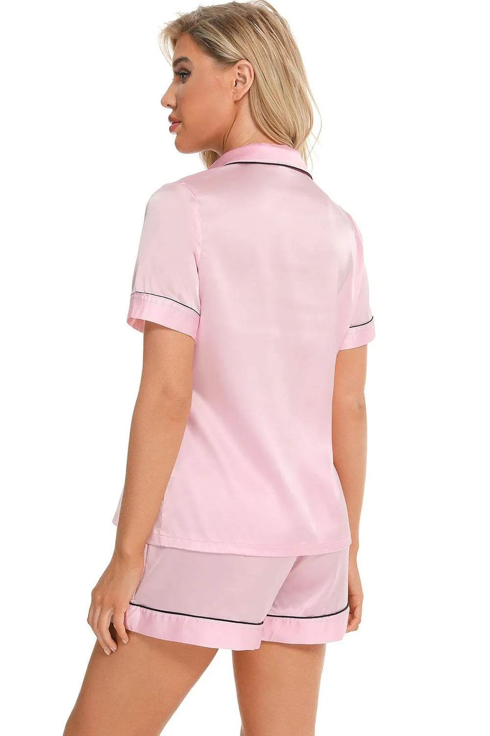 Printed Button Up Short Sleeve Top and Shorts Lounge Set Loungewear Sets - Tophatter Daily Deals