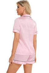 Printed Button Up Short Sleeve Top and Shorts Lounge Set Loungewear Sets - Tophatter Daily Deals