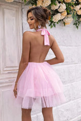 Halter Neck Backless Mesh Dress Cocktail Dresses - Tophatter Daily Deals