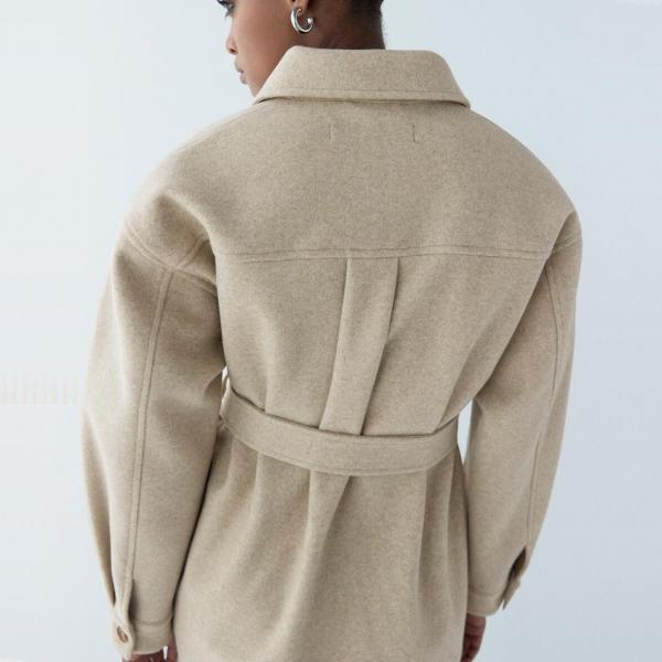 Turn Down Collar Jackets Fashion Tie Belt Waist Coats Women Elegant Pockets Jacket - Tophatter Daily Deals