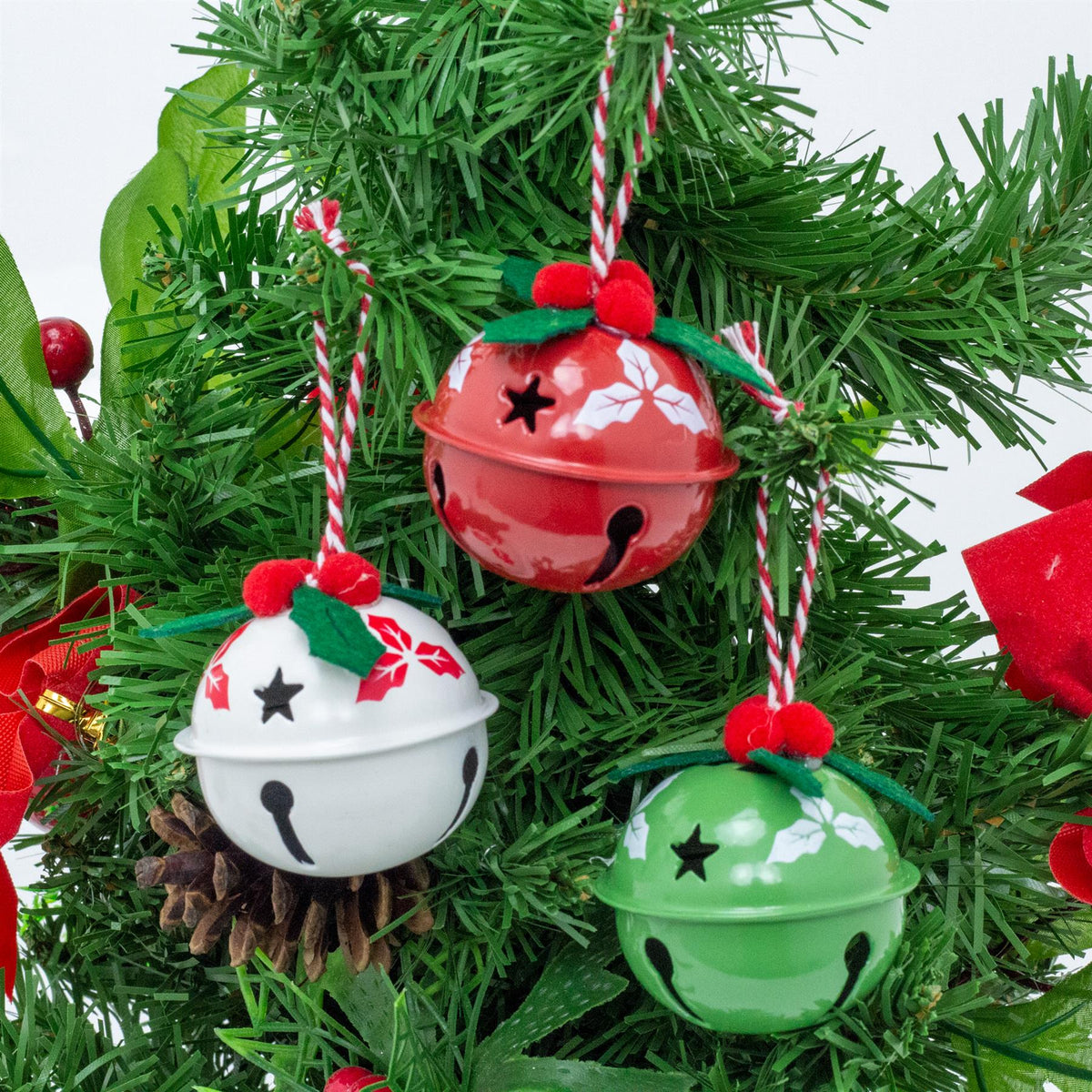 Set of 6 Baubles Festive Jingle Bells | Christmas Tree Hanging Ornaments - 4cm Baubles - Tophatter Daily Deals