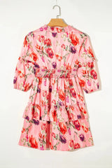 Ruffled Printed Tie Neck Mini Dress Casual Dresses - Tophatter Daily Deals
