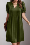 Pin-Tuck Notched Short Sleeve Dress Army Green Casual Dresses - Tophatter Daily Deals