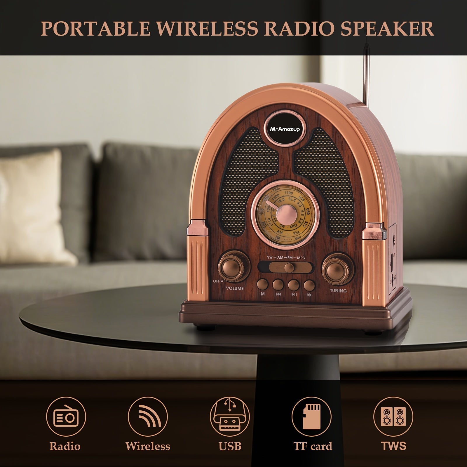 Wireless Vintage Radio with USB, FM/AM/SW Playback Camping & Hiking - Tophatter Daily Deals