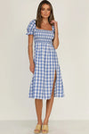 Full Size Slit Plaid Short Sleeve Midi Dress Casual Dresses - Tophatter Daily Deals