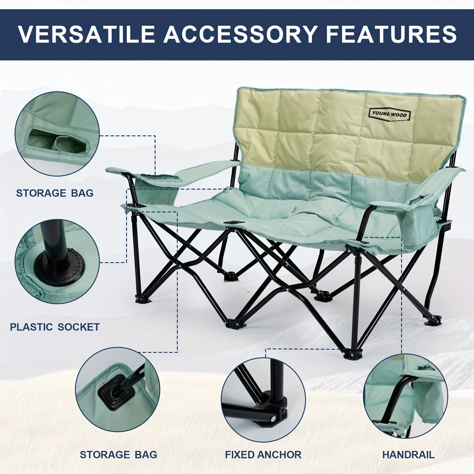 Double Camping Chair 2 Person Outdoor Folding Seat Furniture > Outdoor > Outdoor Chairs - Tophatter Daily Deals