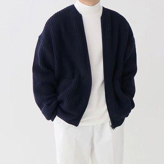 Lightweight Relaxed Men's Zip Cardigan - Boxy Knit, Lined 3D Changing Face Moving Picture Frame - Tophatter Daily Deals