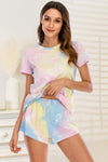 Tie-Dye Round Neck Short Sleeve Top and Shorts Lounge Set - Tophatter Deals