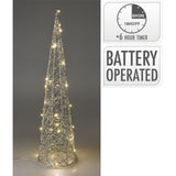 Silver Cone LED Christmas Tree | Warm White Pre-lit Light-Up Tree Cone - 60cm LED Light - Tophatter Daily Deals