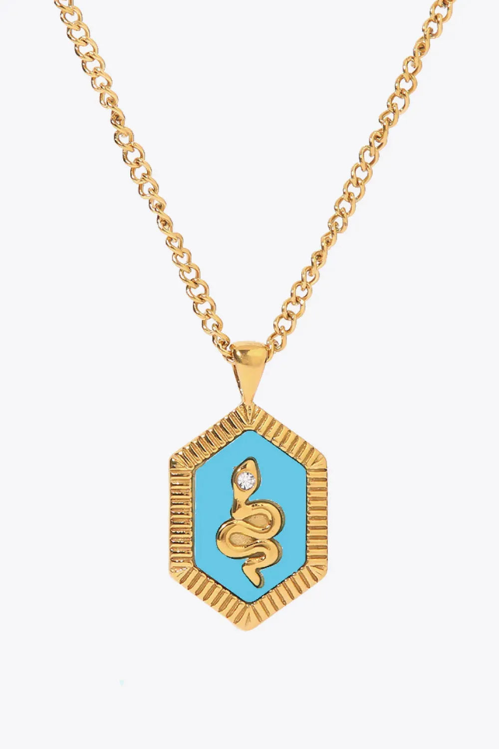 18K Gold Plated Snake Geometric Pendant Necklace Blue Gold One Size Necklaces - Tophatter Daily Deals
