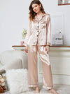 Lapel Collar Long Sleeve Top and Pants Pajama Set Beige Loungewear Sets - Tophatter Daily Deals